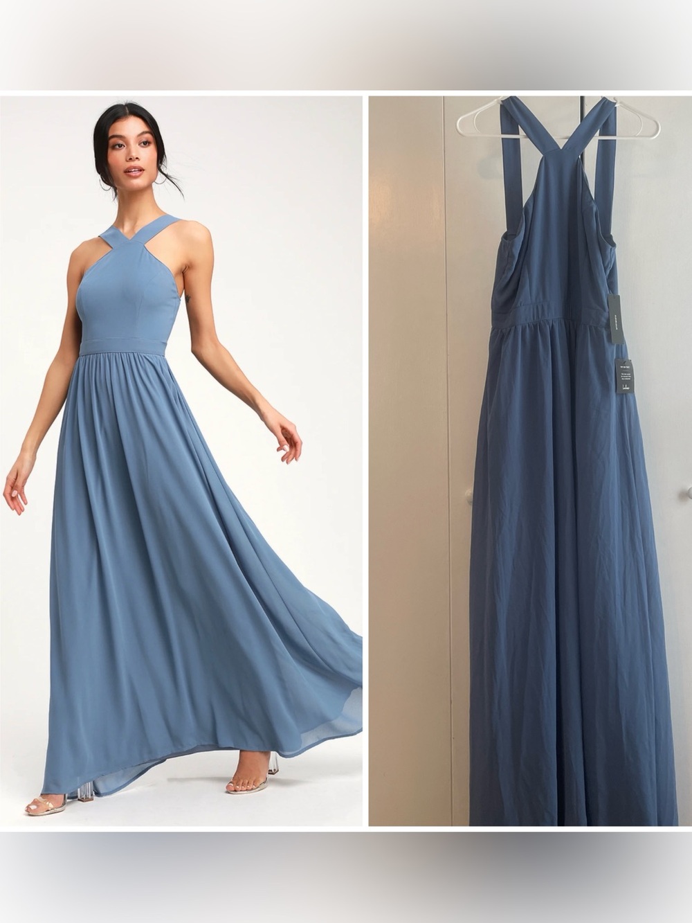 Lulus Slate Blue Halter Neckline Maxi Dress NWT